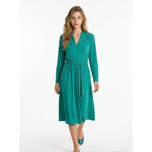 Antthony Richards Women Green Midi Dress V Neck Tie Waist Size 12 Vintage